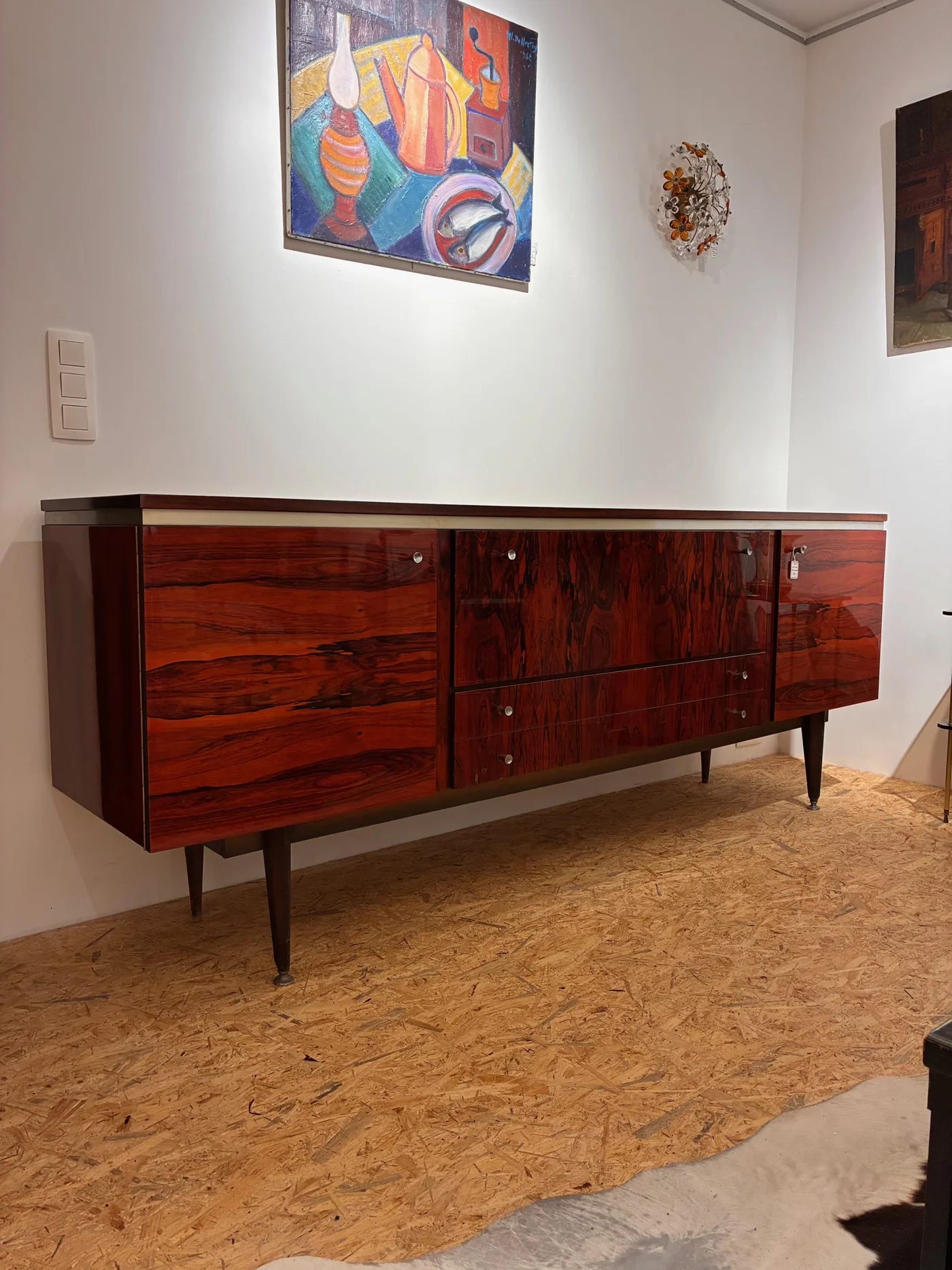 Enfilade vintage en palissandre - Ht 85 x L 220 x P 50 cm