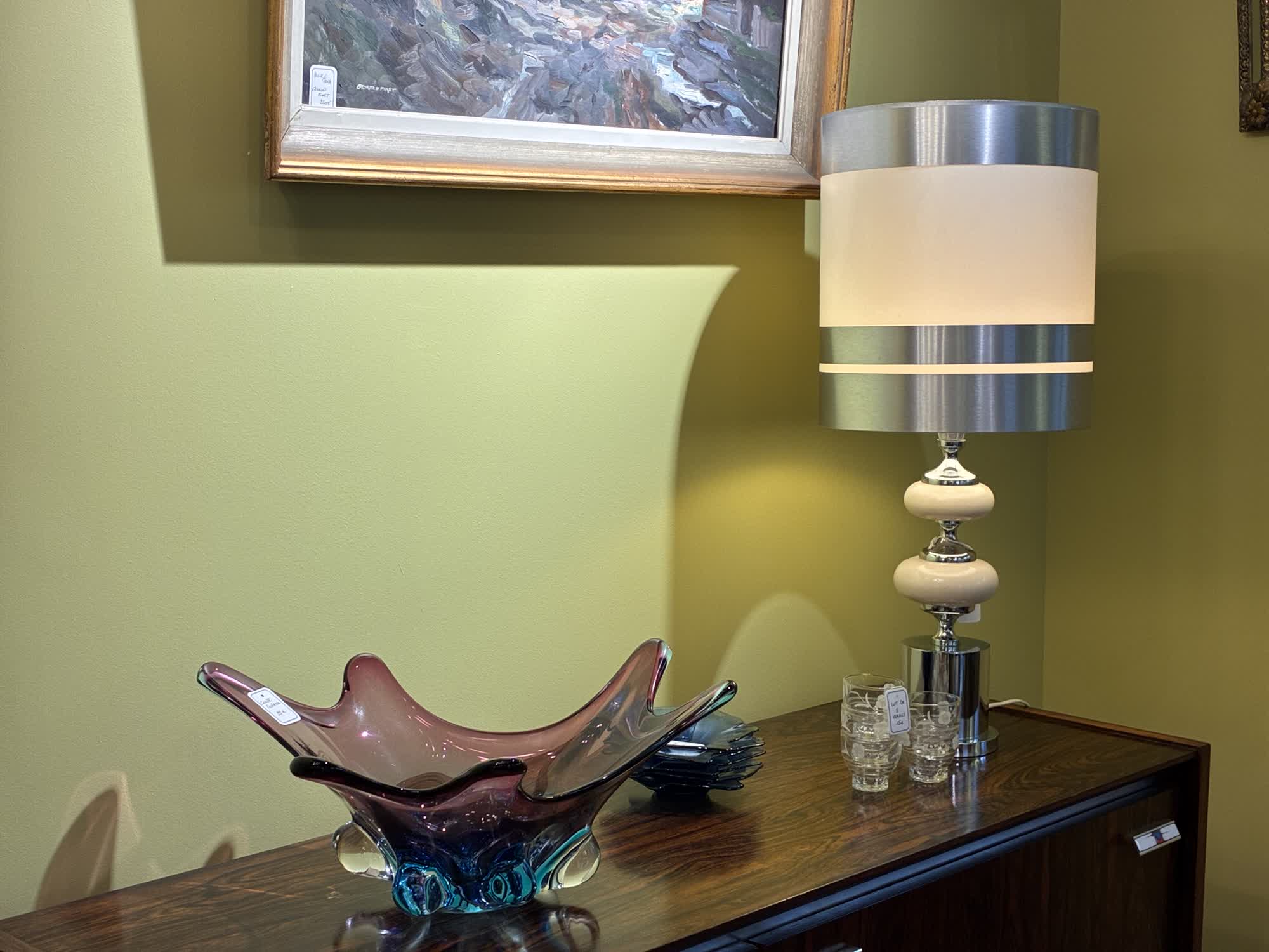 Vase Murano et lampe design 70s