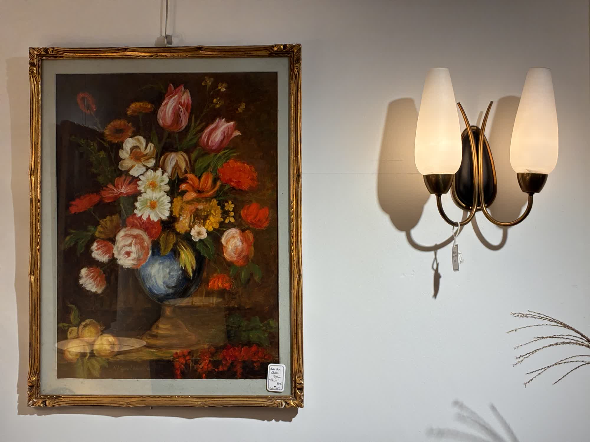 Applique lumineuse années 50s et tableau bouquet de fleurs